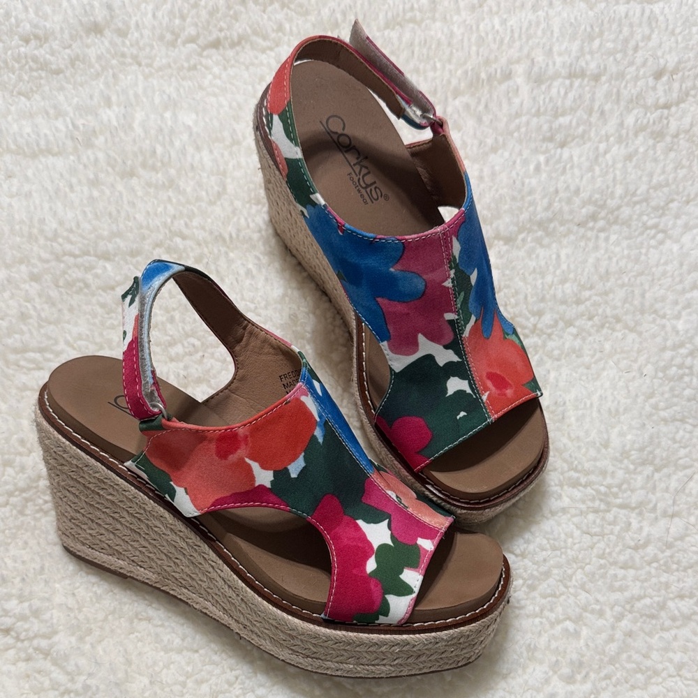 Corkys Floral Multicolor Wedge Sandals